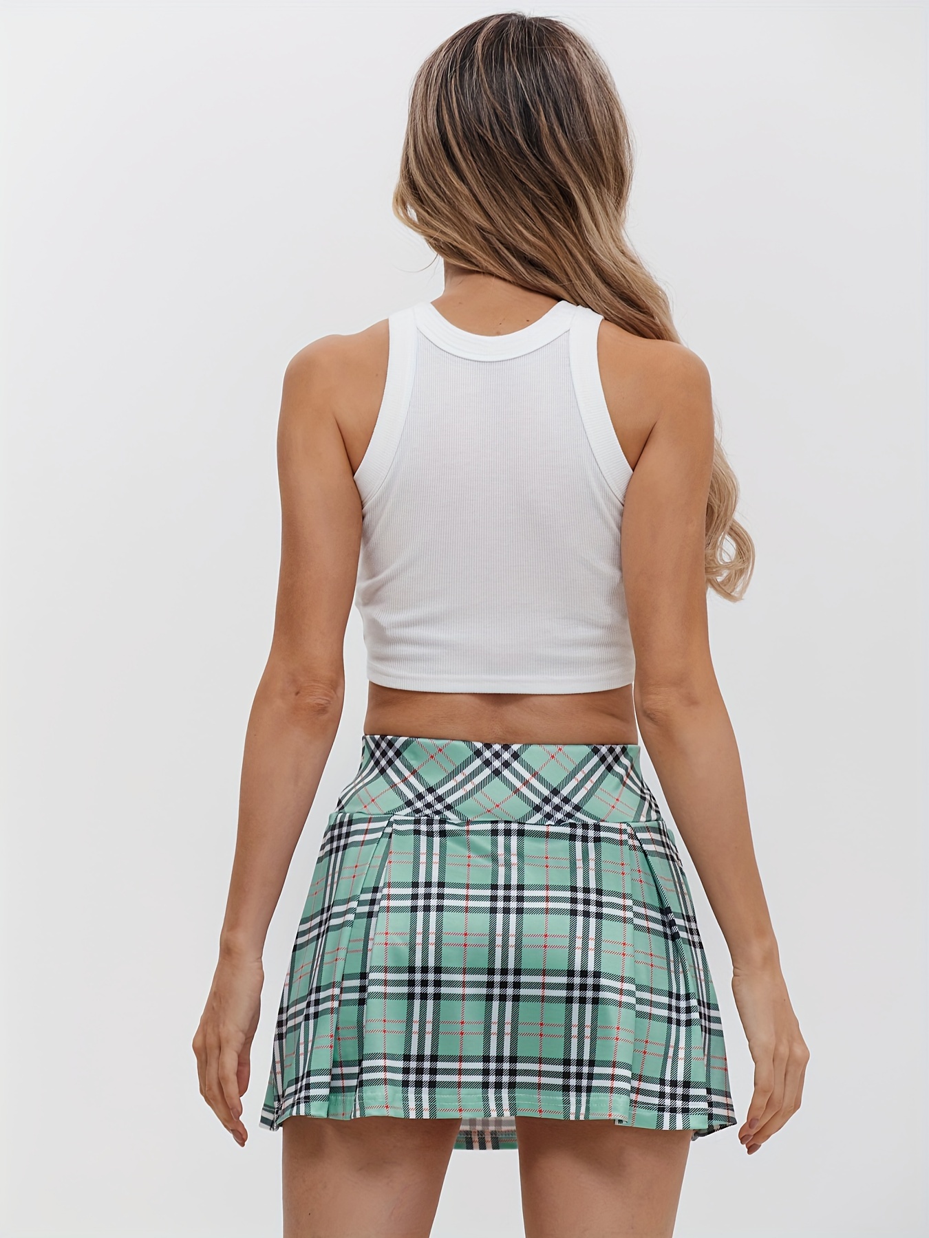 2 in 1 plaid casual sports skorts tennis running golf yoga skirts womens activewear details 1