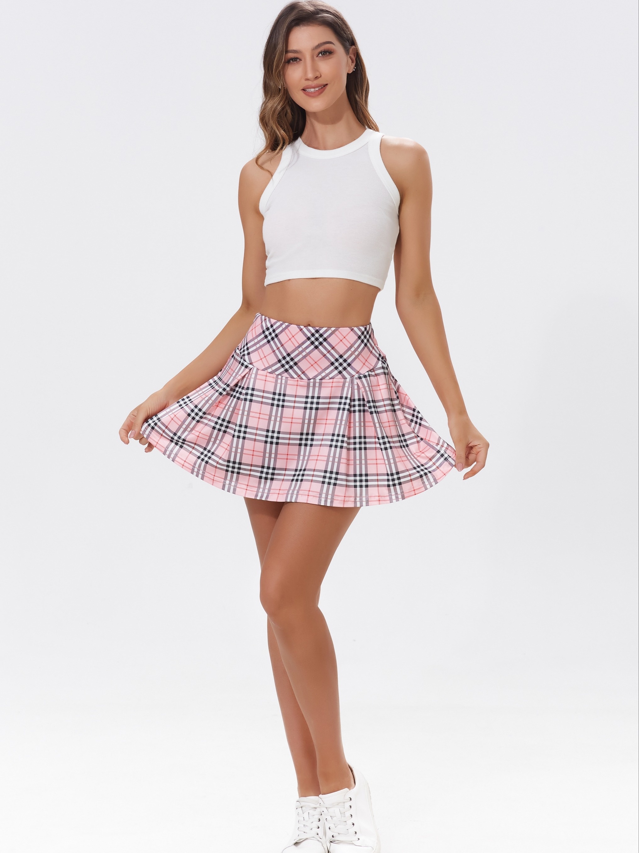 2 in 1 plaid casual sports skorts tennis running golf yoga skirts womens activewear details 19