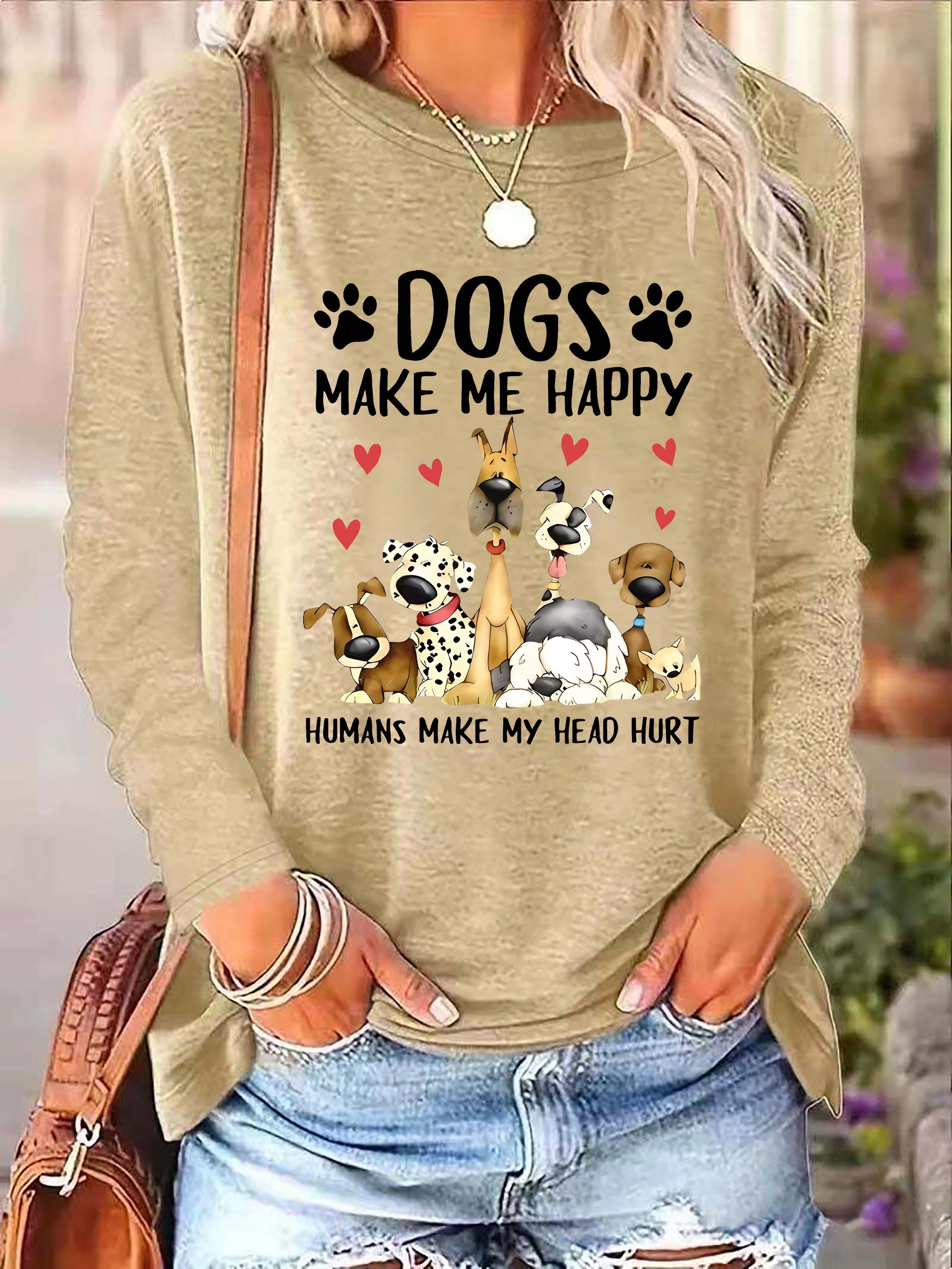 dog letter print crew neck t shirt casual long sleeve top for spring fall womens clothing details 0