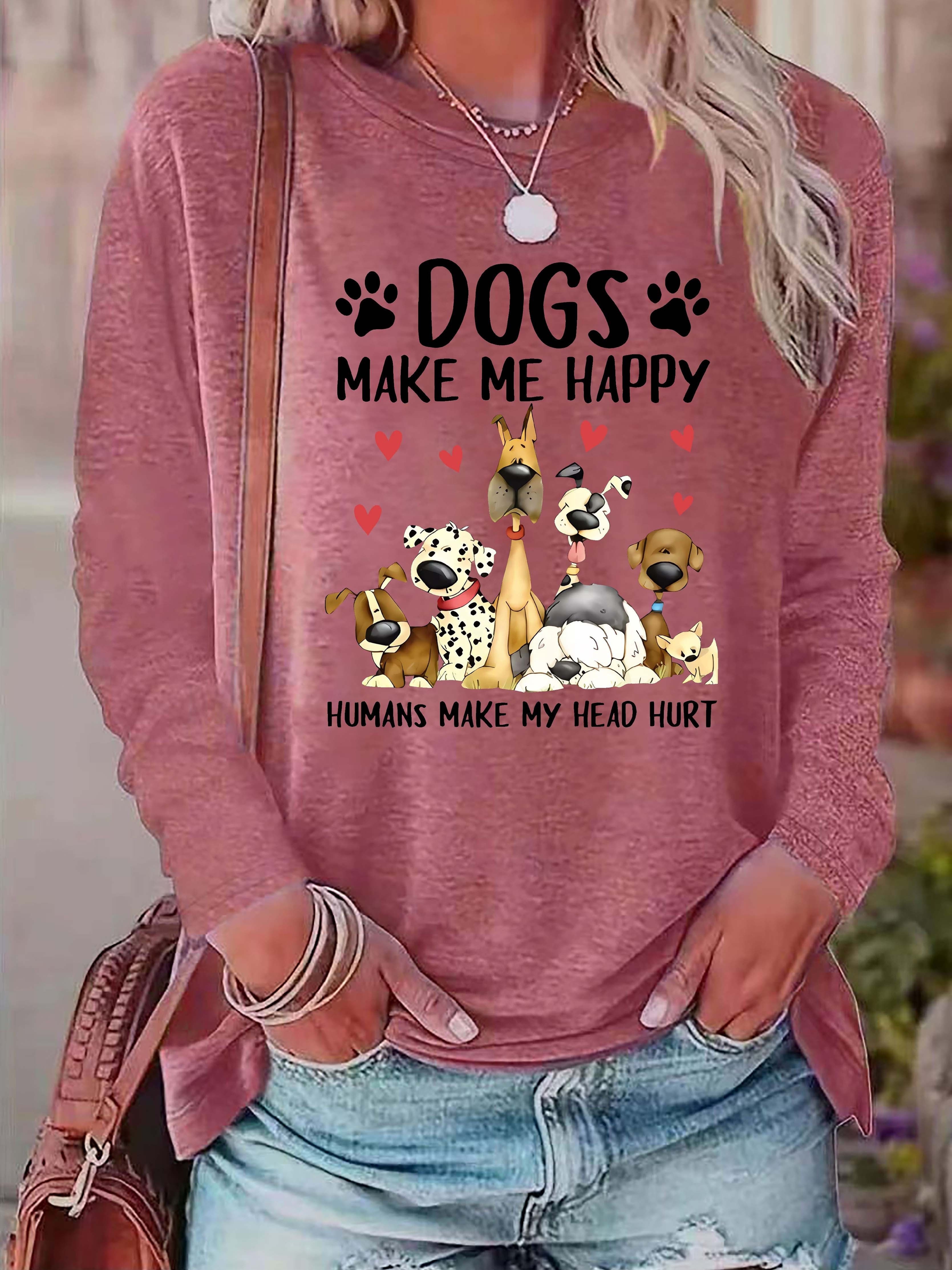 dog letter print crew neck t shirt casual long sleeve top for spring fall womens clothing details 3