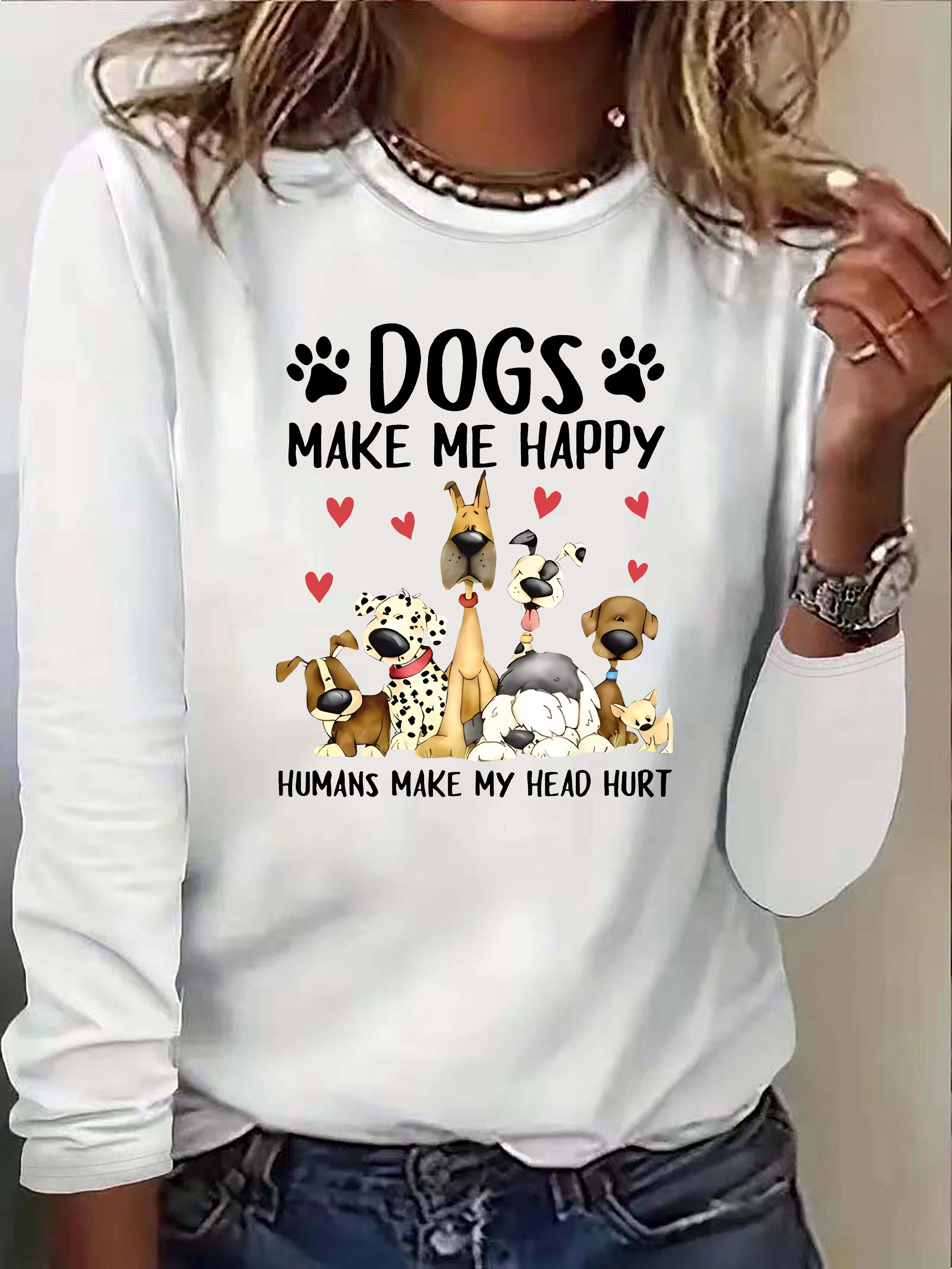dog letter print crew neck t shirt casual long sleeve top for spring fall womens clothing details 9