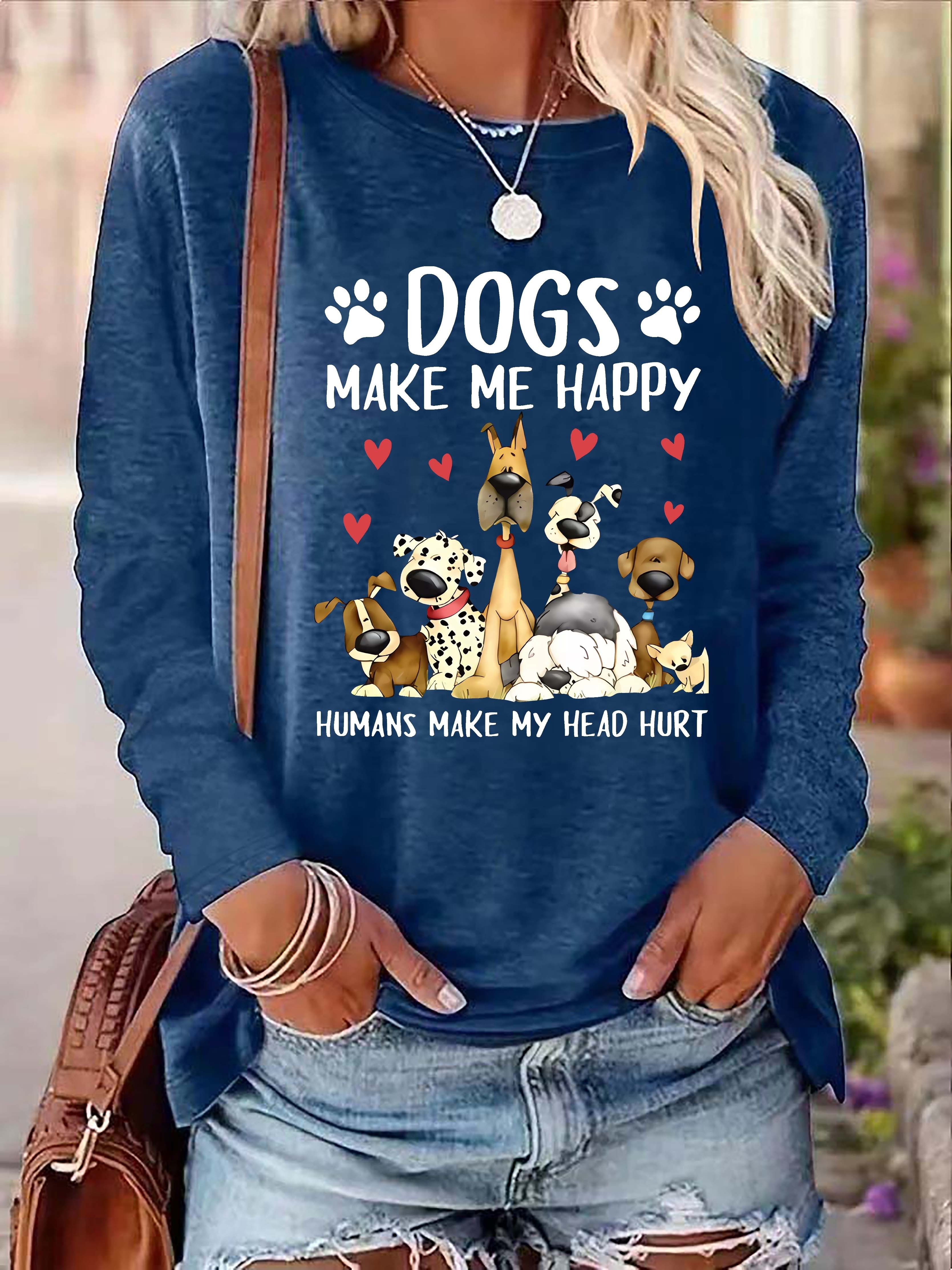 dog letter print crew neck t shirt casual long sleeve top for spring fall womens clothing details 16