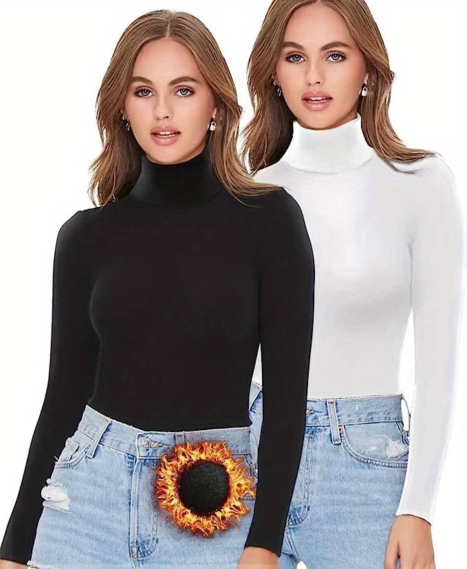 2 packs warm turtleneck t shirts casual long sleeve top for spring fall womens clothing details 0