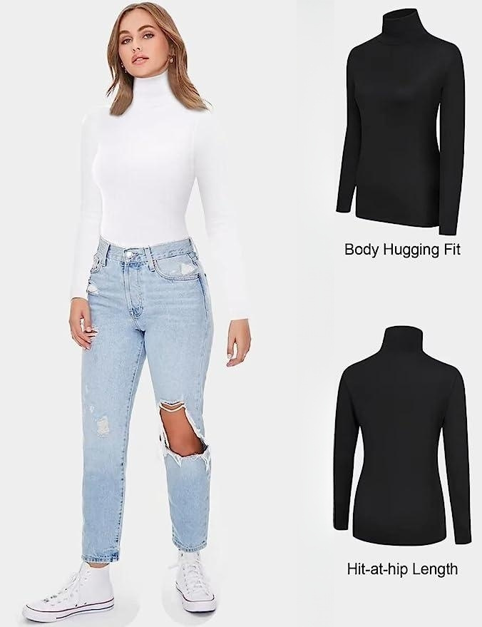 2 packs warm turtleneck t shirts casual long sleeve top for spring fall womens clothing details 2