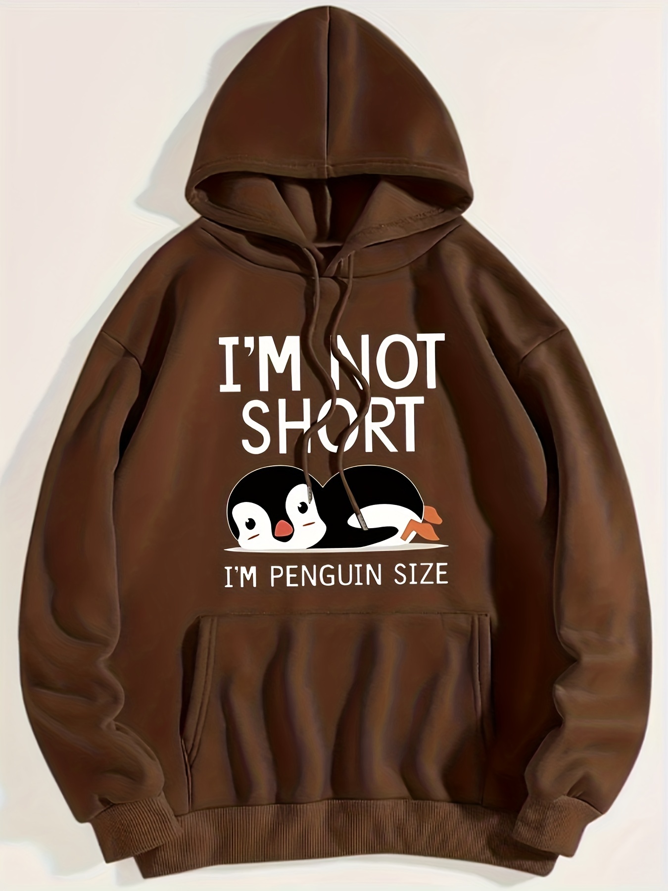 cute penguin print kangaroo pocket hoodie casual long sleeve drawstring hoodies sweatshirt womens clothing details 0