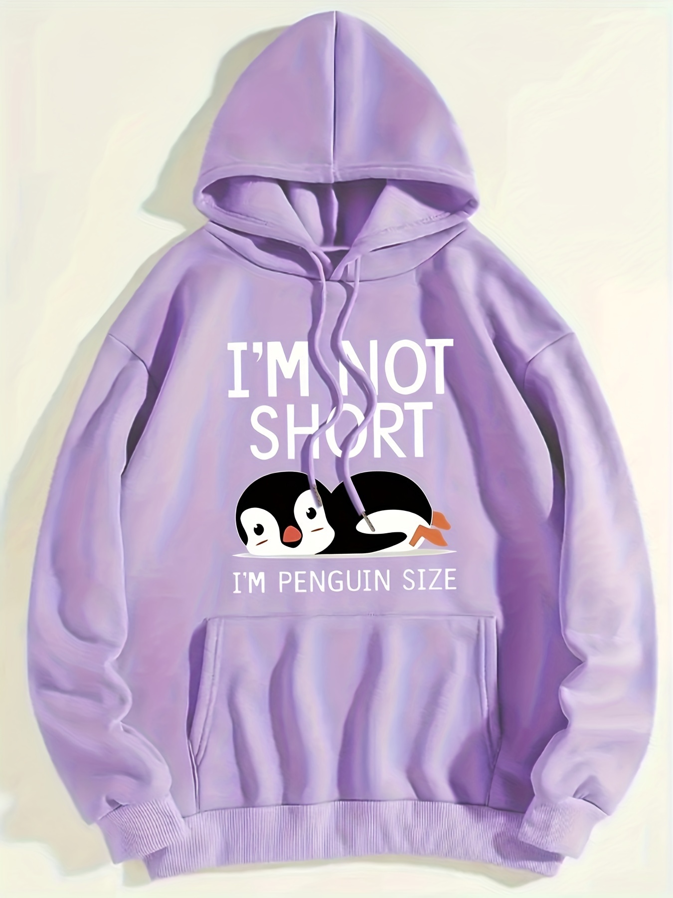 cute penguin print kangaroo pocket hoodie casual long sleeve drawstring hoodies sweatshirt womens clothing details 5