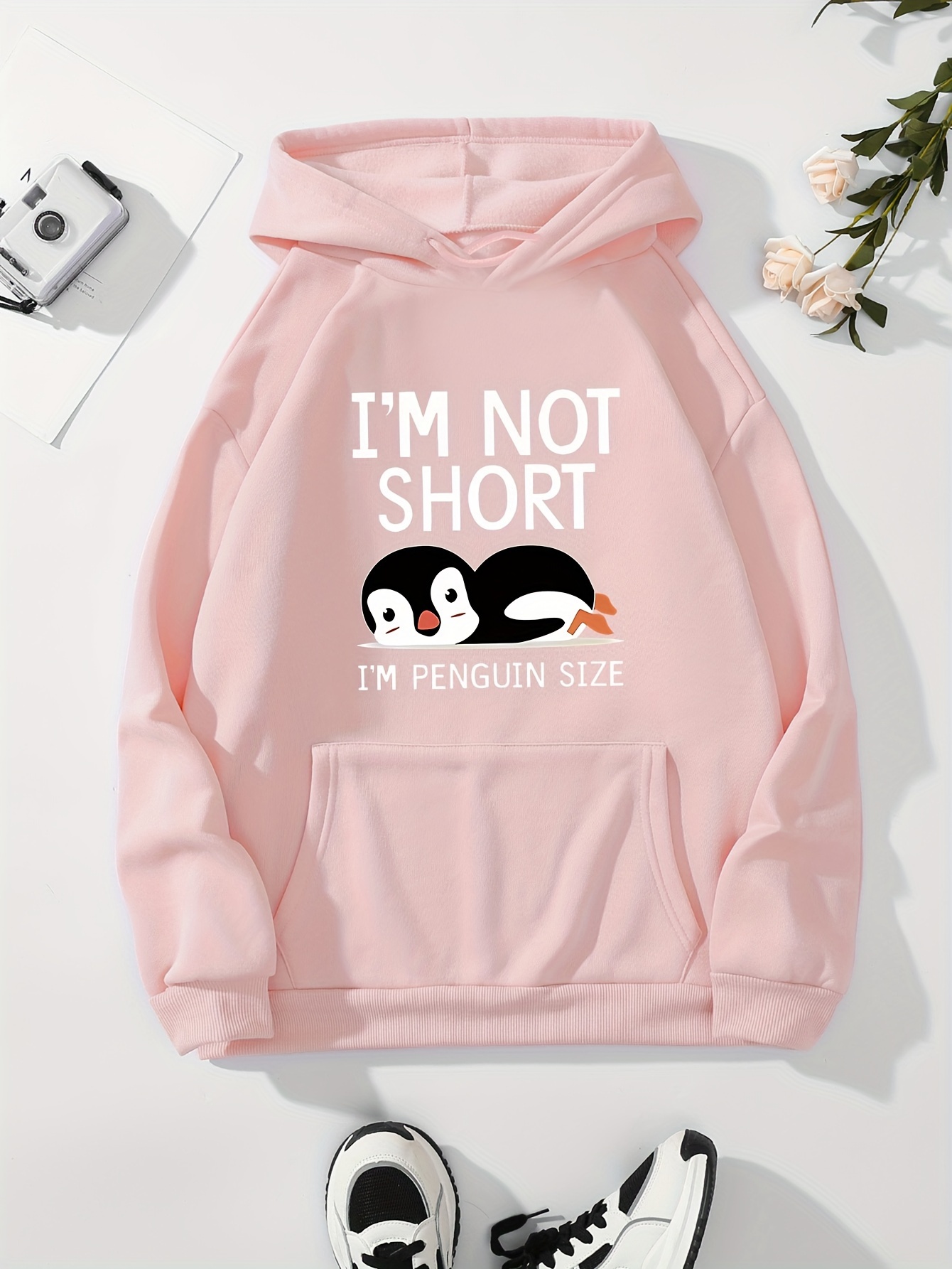 cute penguin print kangaroo pocket hoodie casual long sleeve drawstring hoodies sweatshirt womens clothing details 31