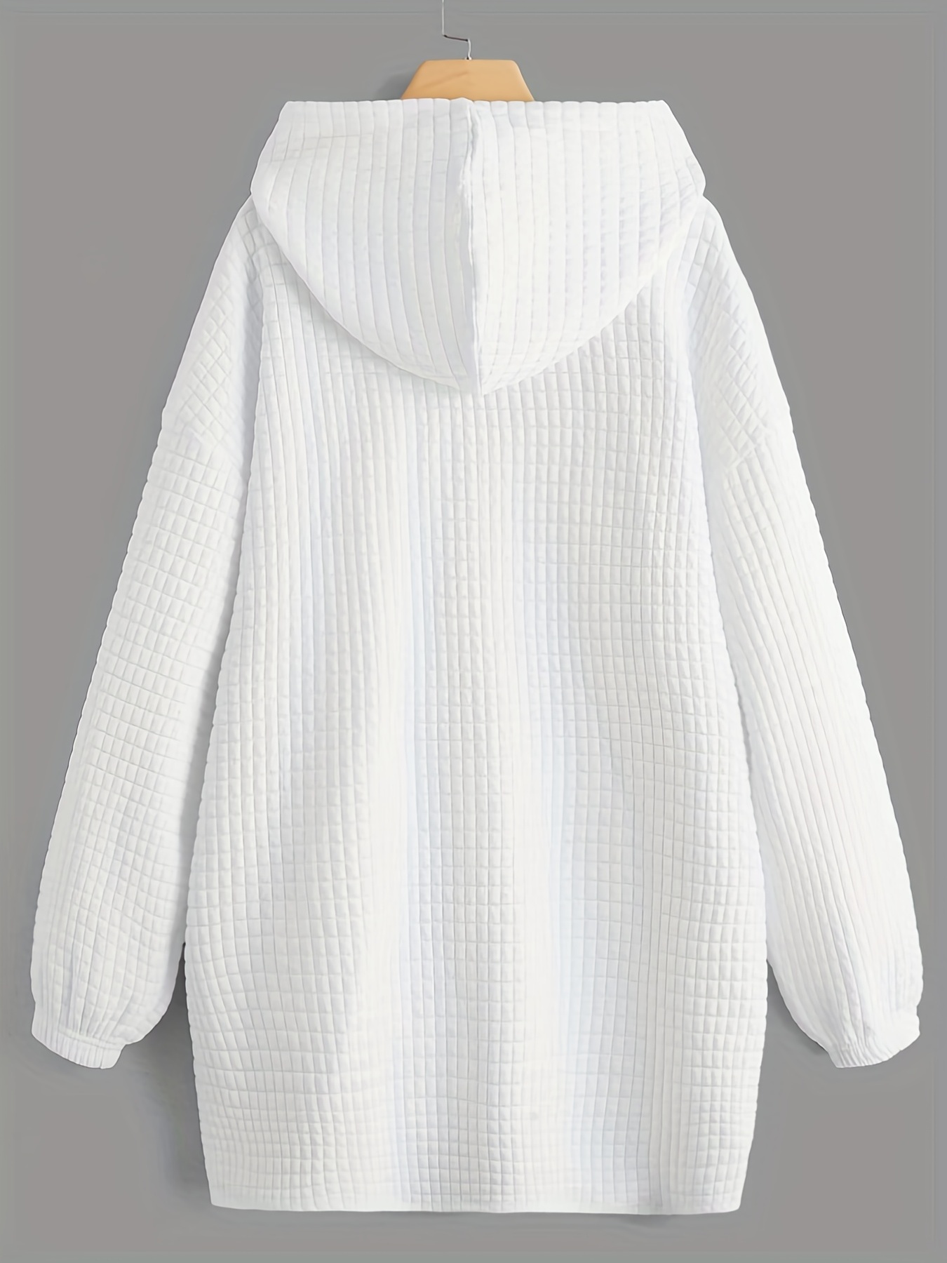 waffle grid kangaroo pocket hoodie casual long sleeve drawstring hoodie sweatshirt womens clothing details 0
