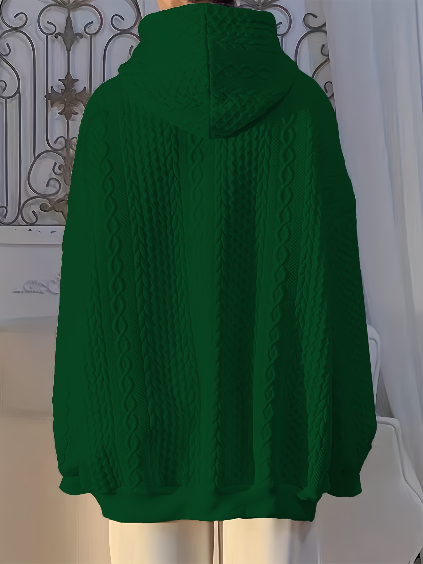 solid textured kangaroo pocket hoodie casual long sleeve drawstring hoodies sweatshirt womens clothing details 4