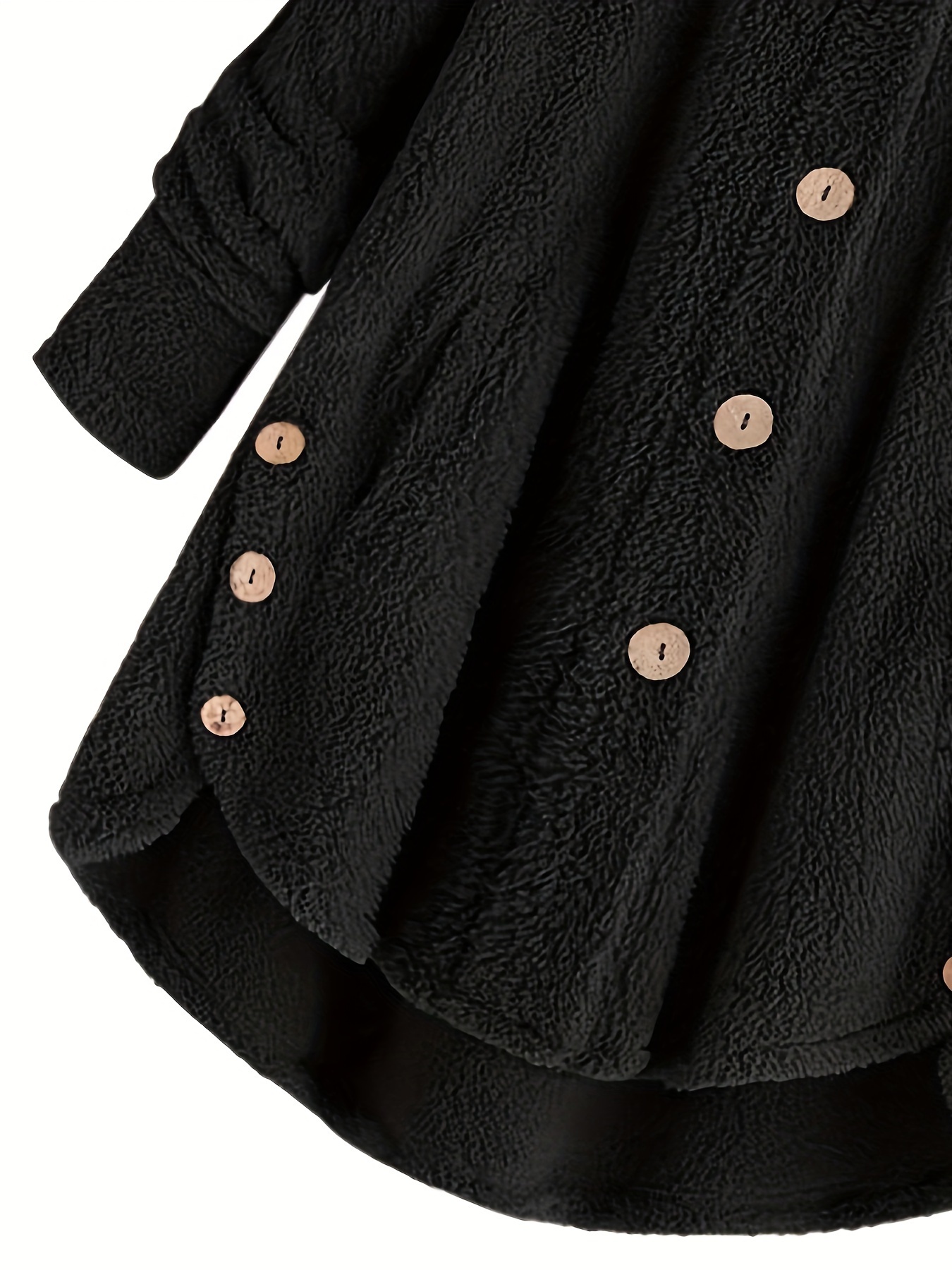 button front teddy bear hoodie casual long sleeve slant pockets plush coat womens clothing details 2