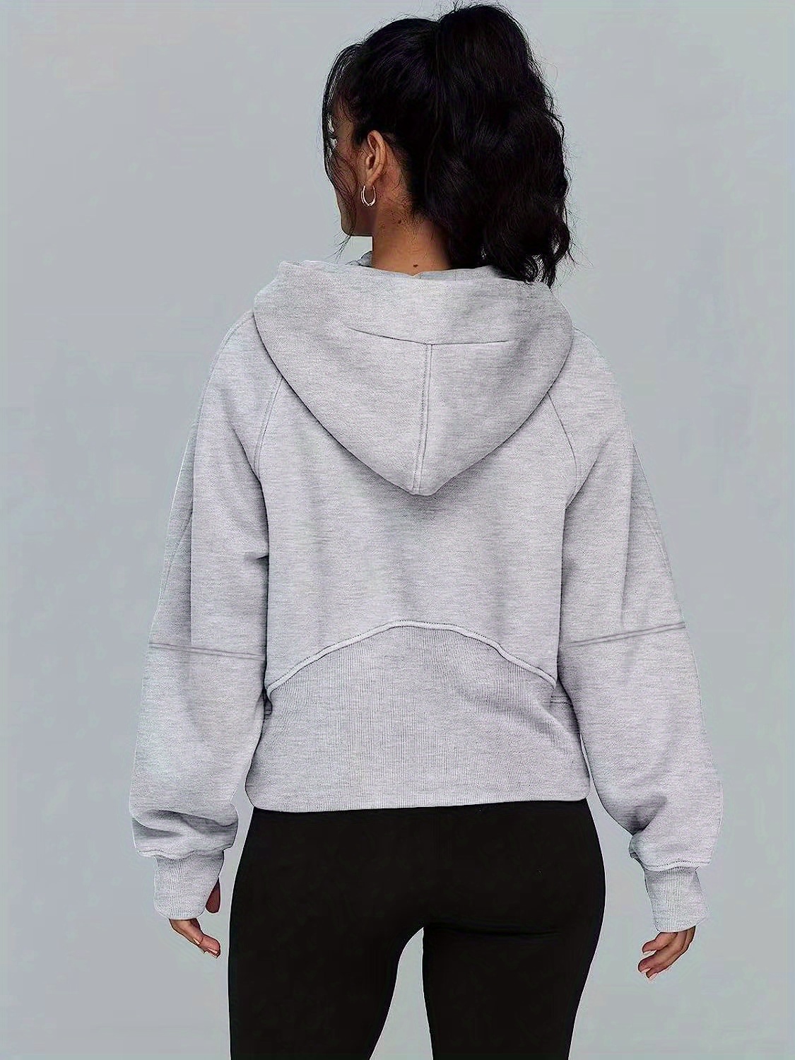 solid half zip kangaroo pockets hoodie casual long sleeve hoodie for spring fall womens clothing details 3