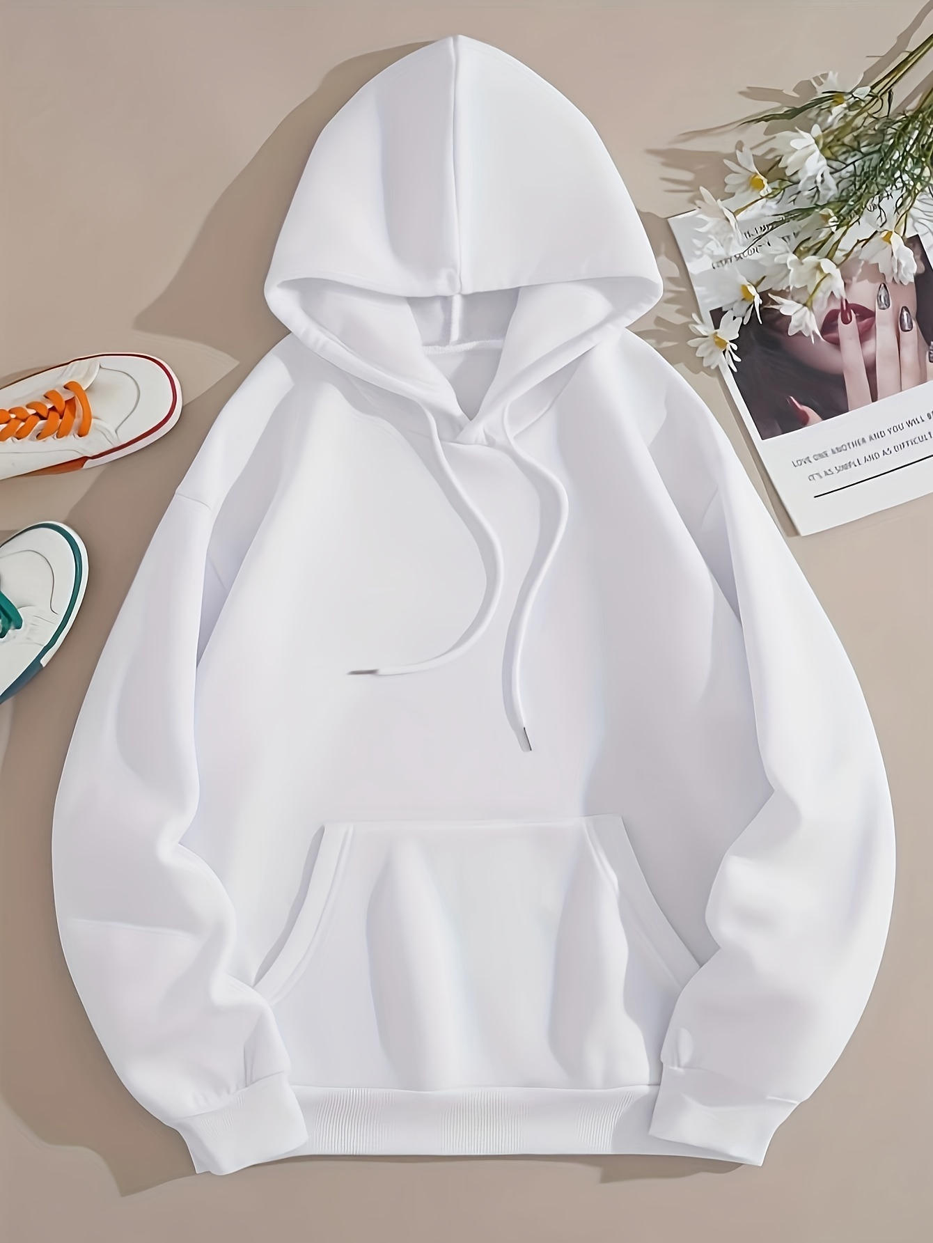 white thermal hoodies long sleeve casual sweatshirt for fall winter womens clothing details 18