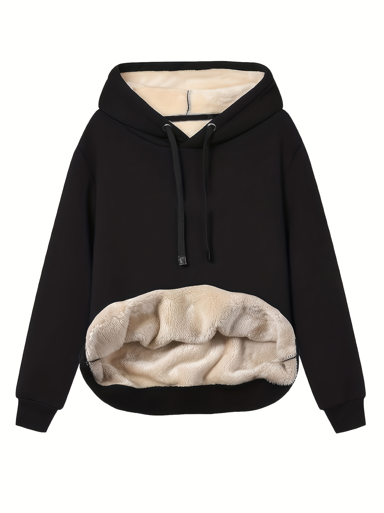 solid fleece drawstring hoodie casual long sleeve warm sweatshirt for fall winter womens clothing details 0