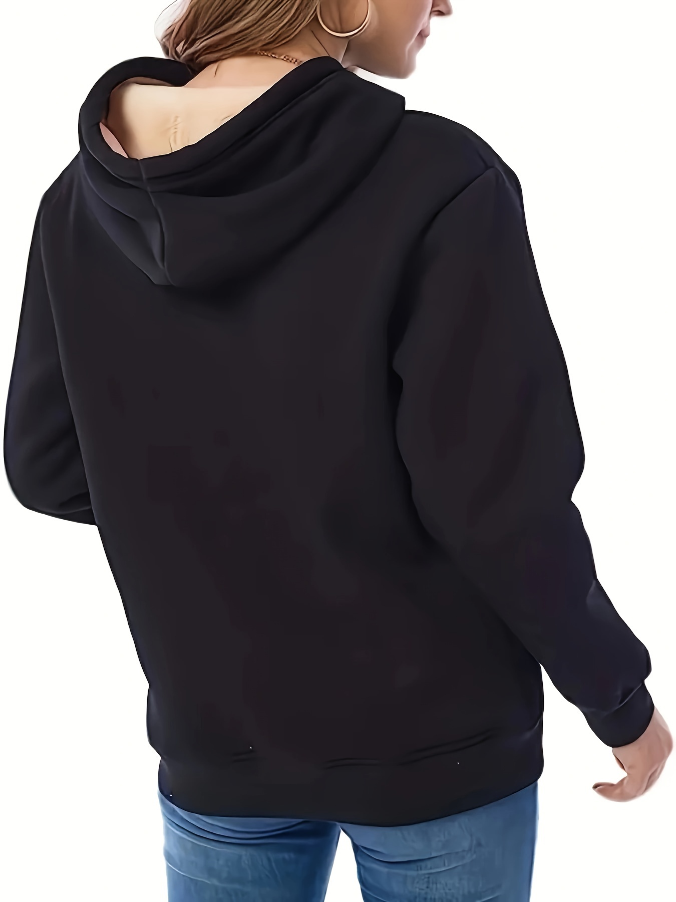 solid fleece drawstring hoodie casual long sleeve warm sweatshirt for fall winter womens clothing details 3