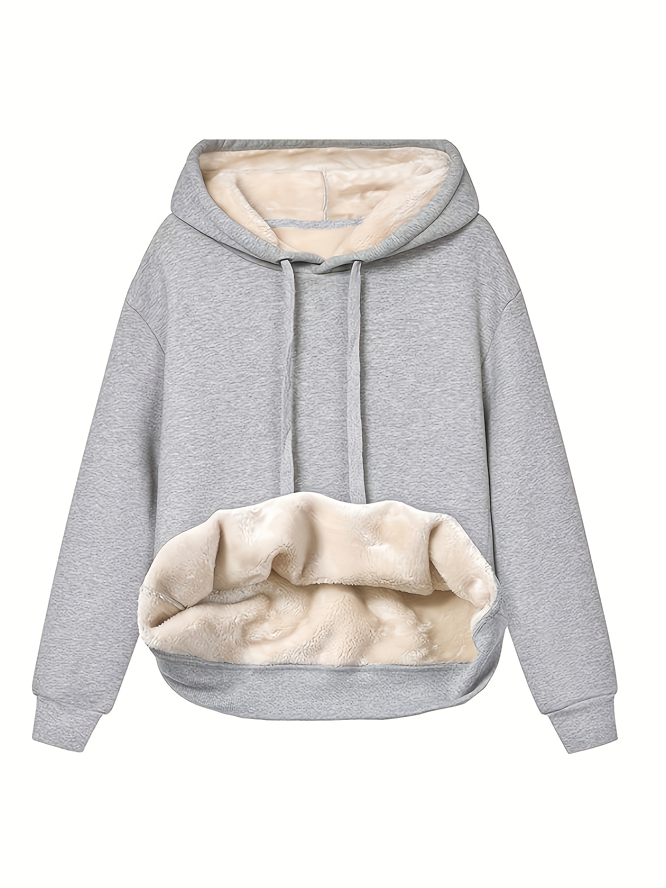 solid fleece drawstring hoodie casual long sleeve warm sweatshirt for fall winter womens clothing details 6