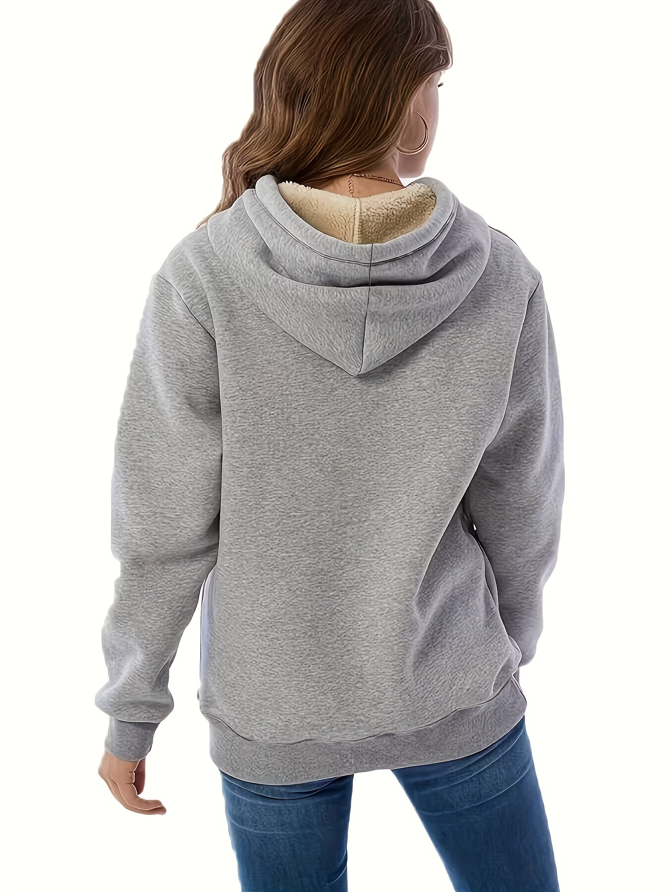 solid fleece drawstring hoodie casual long sleeve warm sweatshirt for fall winter womens clothing details 9