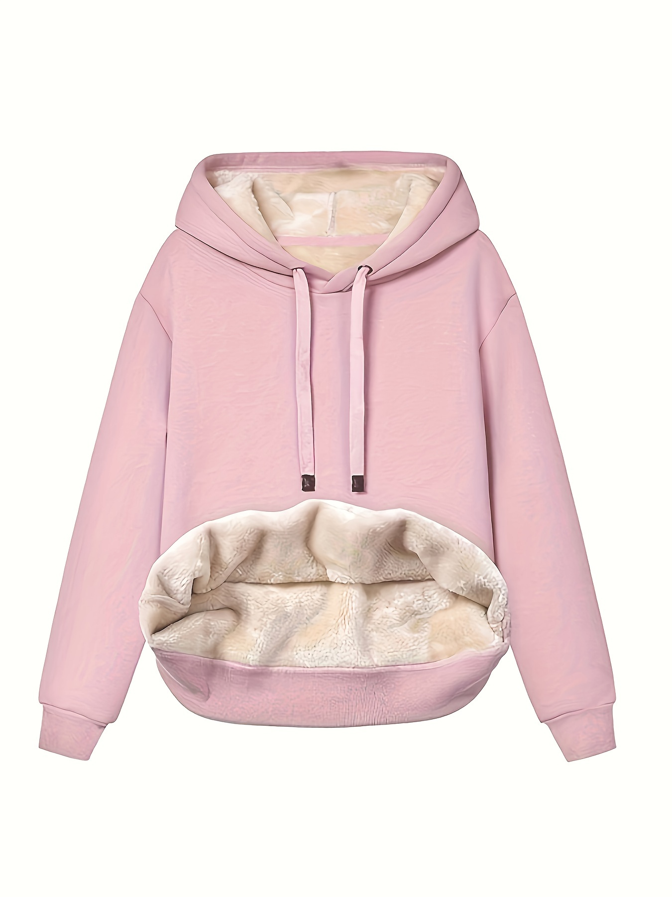 solid fleece drawstring hoodie casual long sleeve warm sweatshirt for fall winter womens clothing details 13