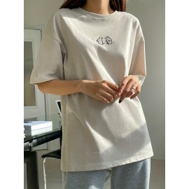 Animal Print Oversized T-shirt, Casual Crew Neck Short Sleeve Drop Shoulder Summer T-shirt, Women's Clothing