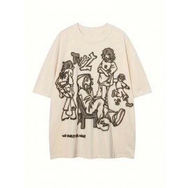 Cartoon Print Crew Neck T-shirt, Casual Short Sleeve Top, Women's Clothing
