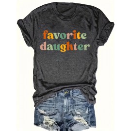 Colorful Letter Print T-shirt, Casual Short Sleeve Crew Neck Top, Women's Clothing