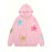 Star Pattern Zip Up Drawstring Hoodie, Cute Long Sleeve Drop Shoulder Hoodie, Women's Clothing