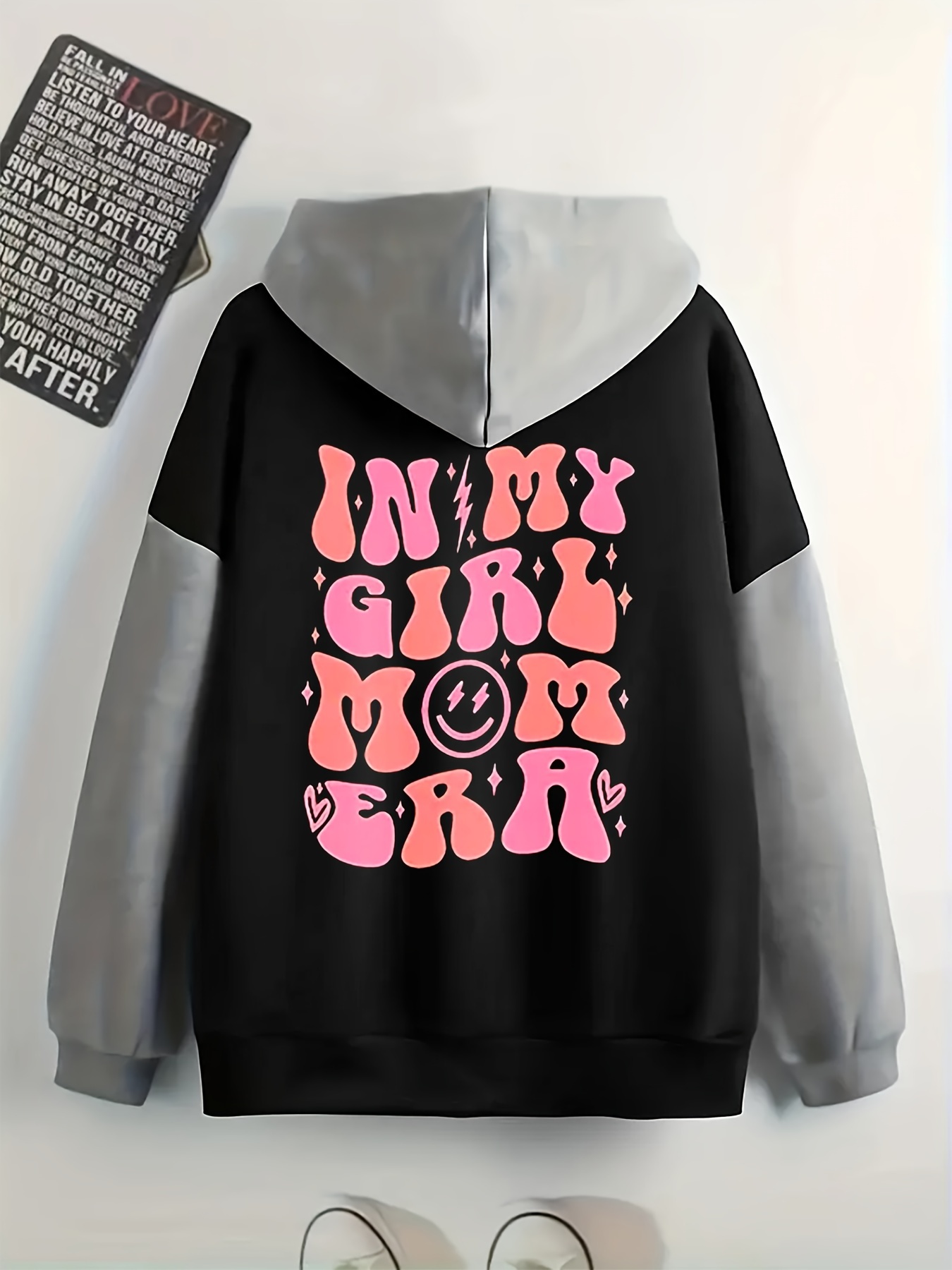 color block letter print hoodies casual drawstring long sleeve sweatshirt womens clothing details 0