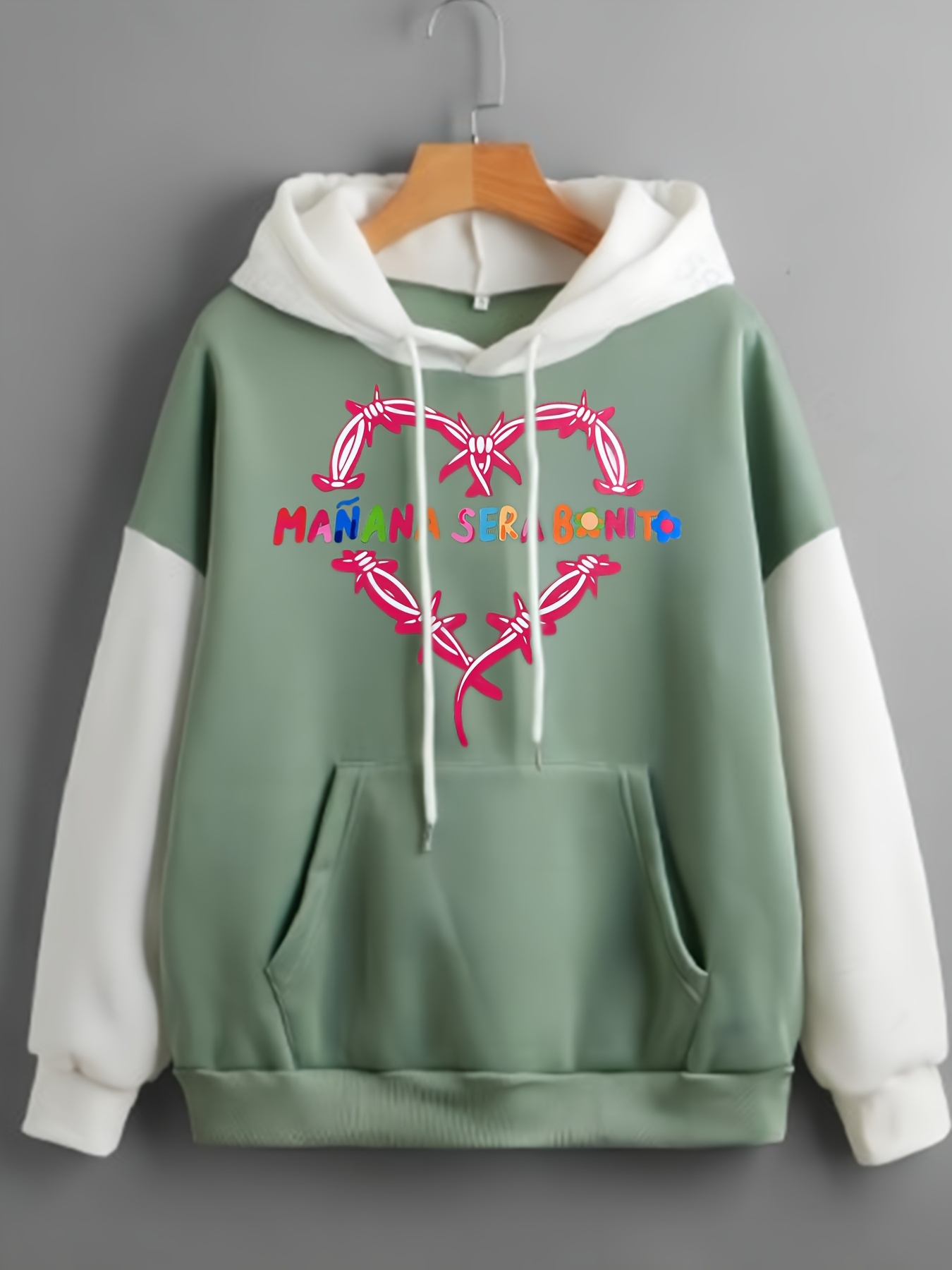 color block letter print hoodies casual drawstring long sleeve sweatshirt womens clothing details 5