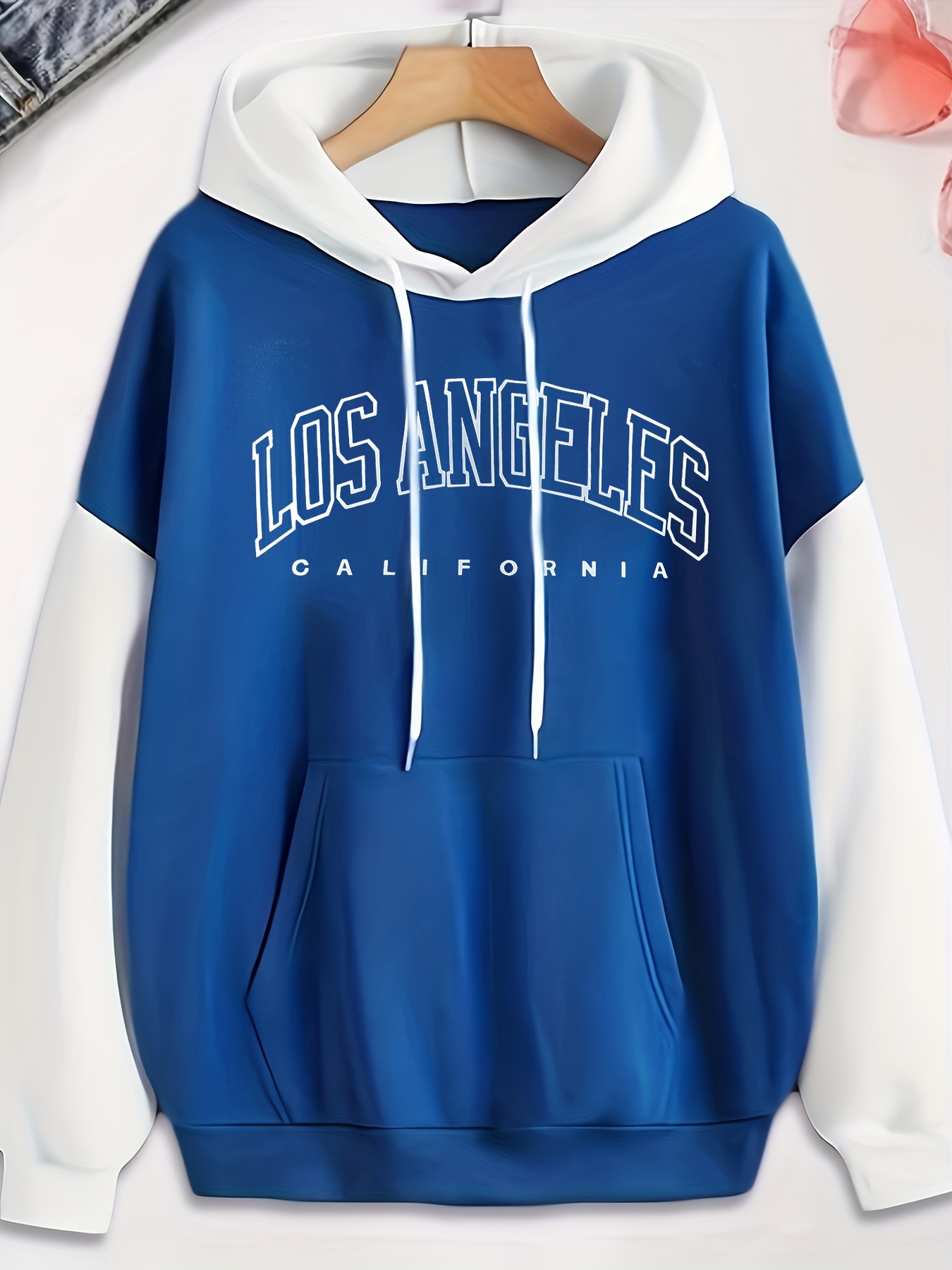 color block letter print hoodies casual drawstring long sleeve sweatshirt womens clothing details 8