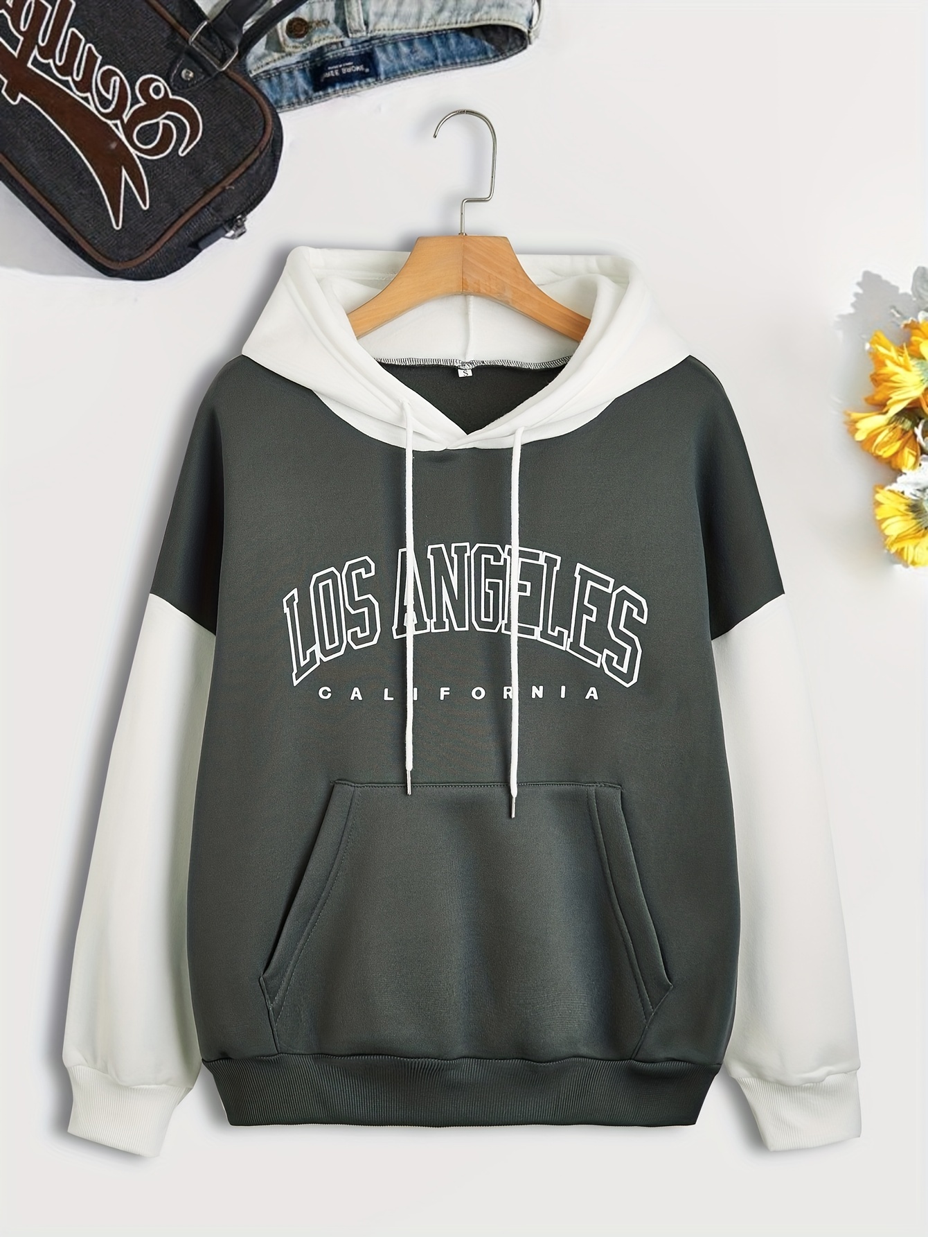 color block letter print hoodies casual drawstring long sleeve sweatshirt womens clothing details 13