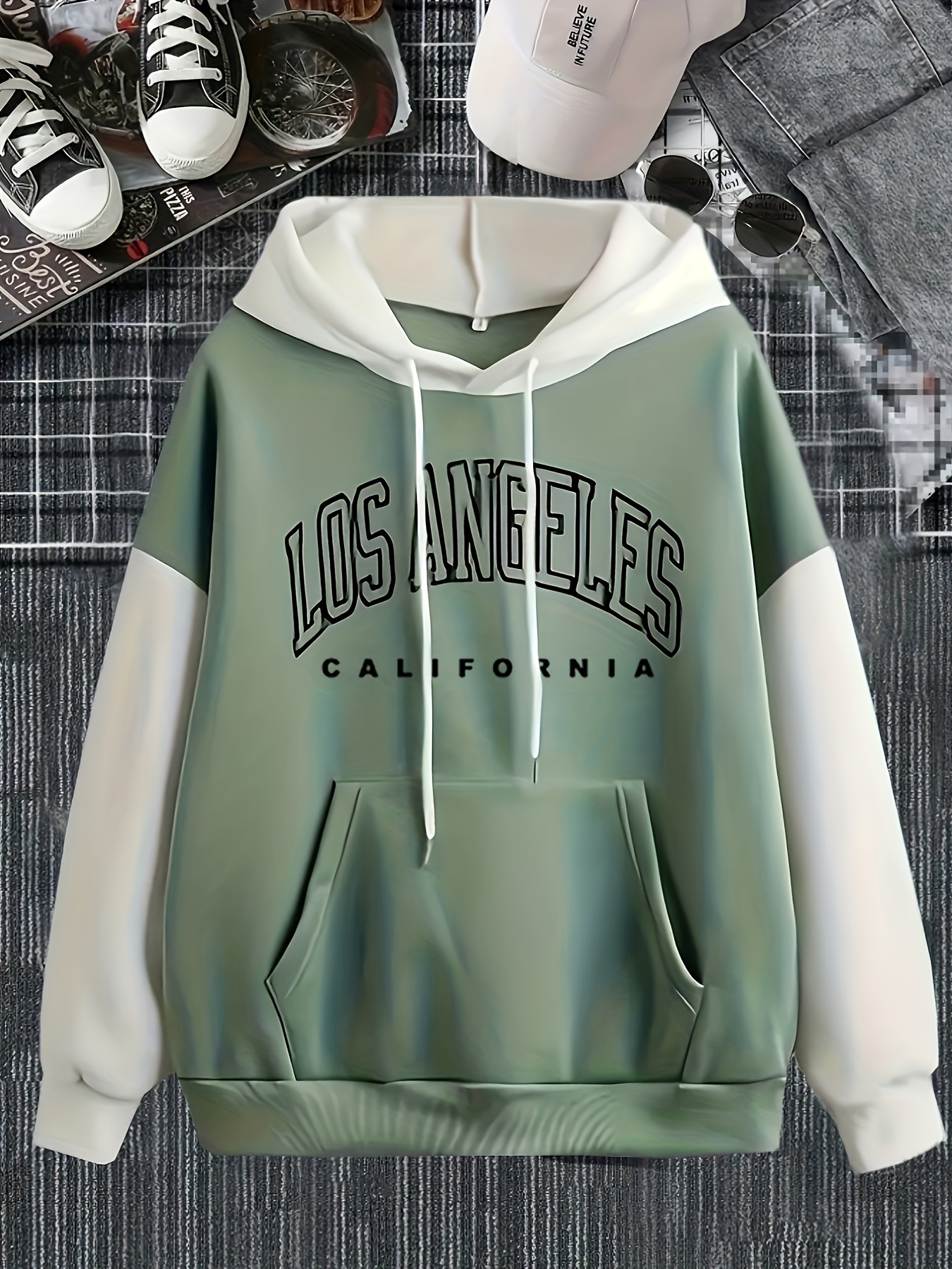 color block letter print hoodies casual drawstring long sleeve sweatshirt womens clothing details 18