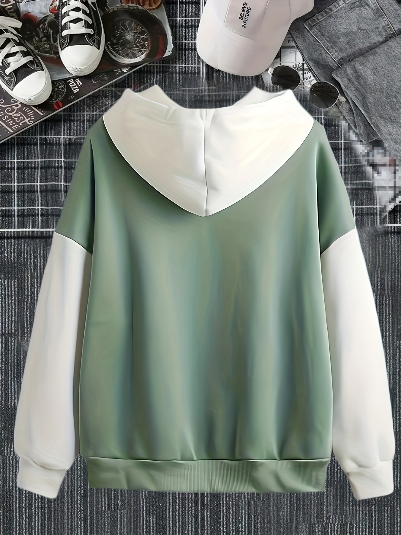 color block letter print hoodies casual drawstring long sleeve sweatshirt womens clothing details 19