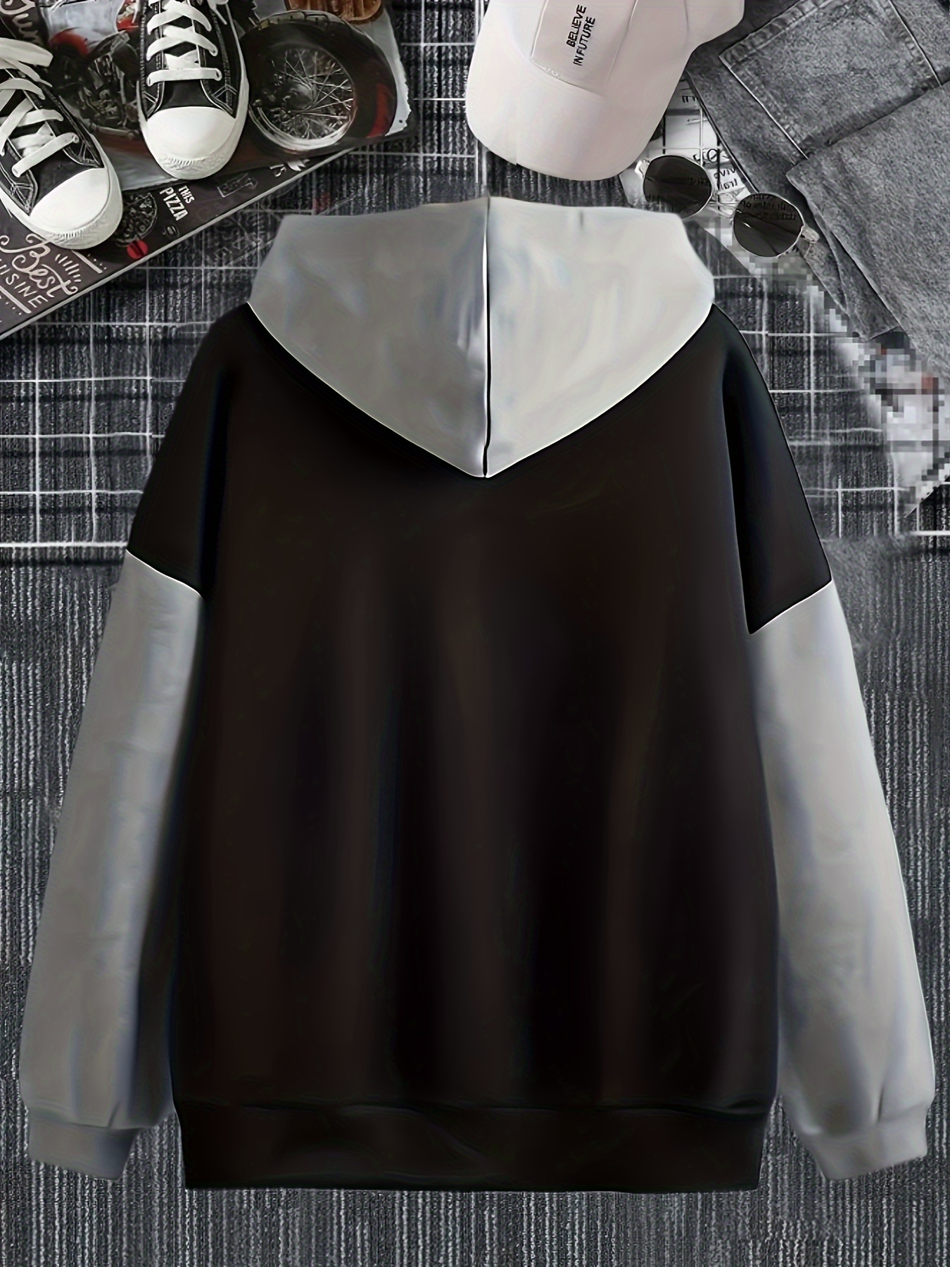 color block letter print hoodies casual drawstring long sleeve sweatshirt womens clothing details 21