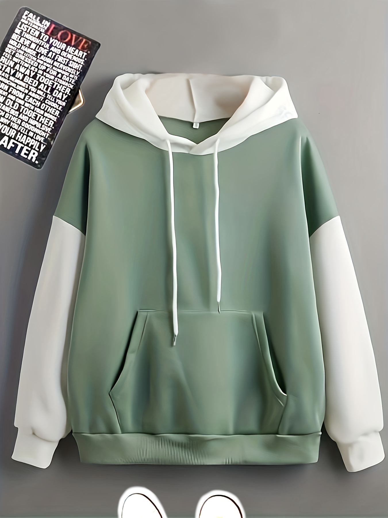 color block simple hoodies casual drawstring long sleeve kangaroo pocket sweatshirt womens clothing details 5