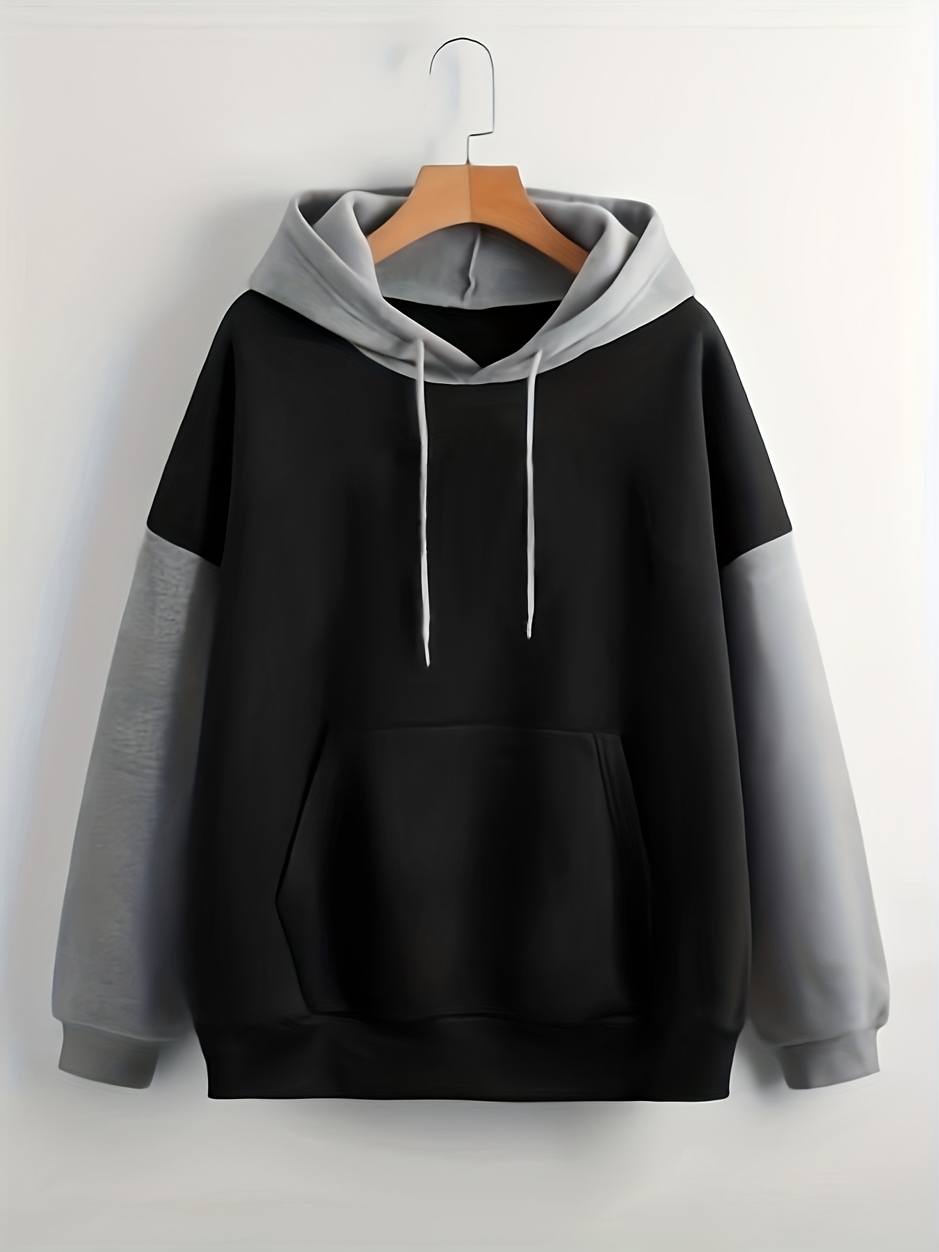 color block simple hoodies casual drawstring long sleeve kangaroo pocket sweatshirt womens clothing details 9