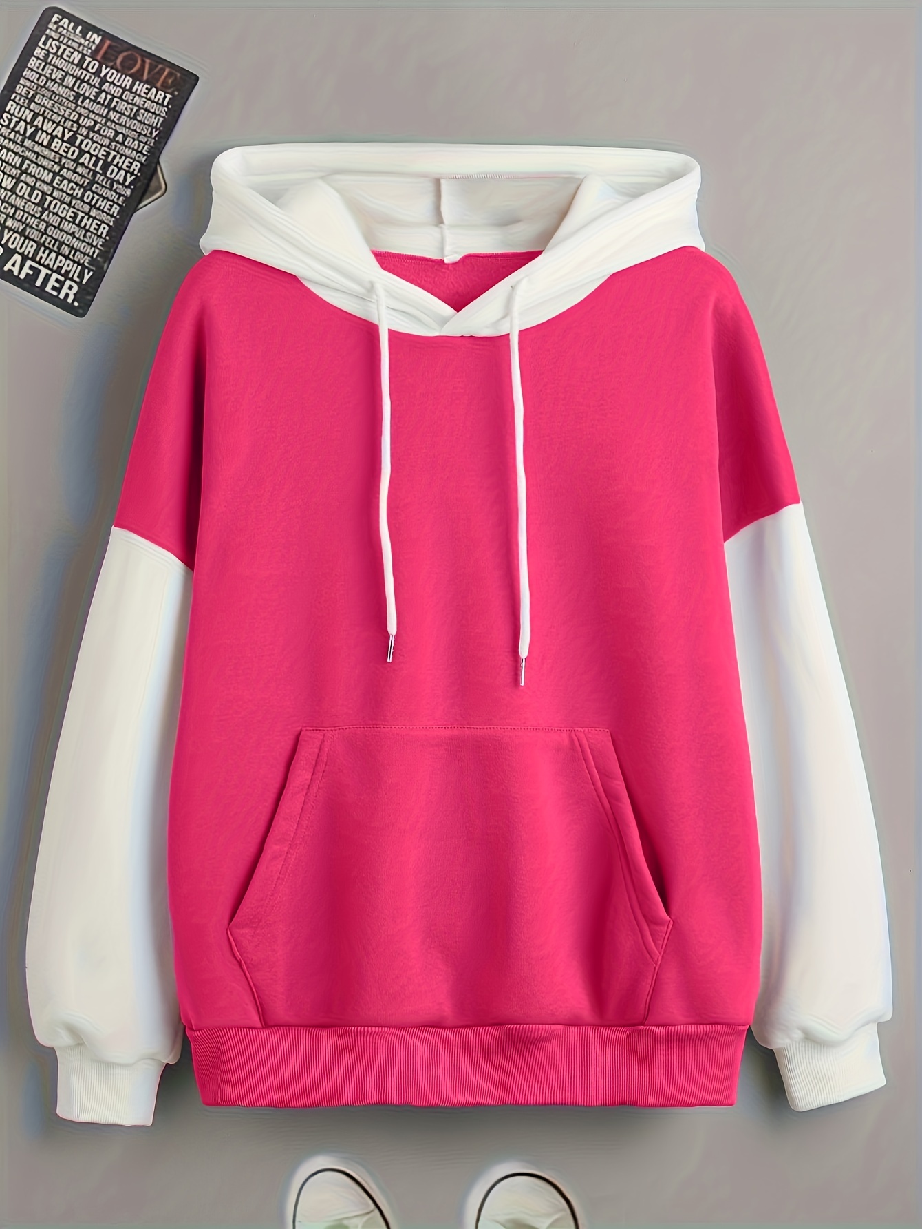 color block simple hoodies casual drawstring long sleeve kangaroo pocket sweatshirt womens clothing details 18